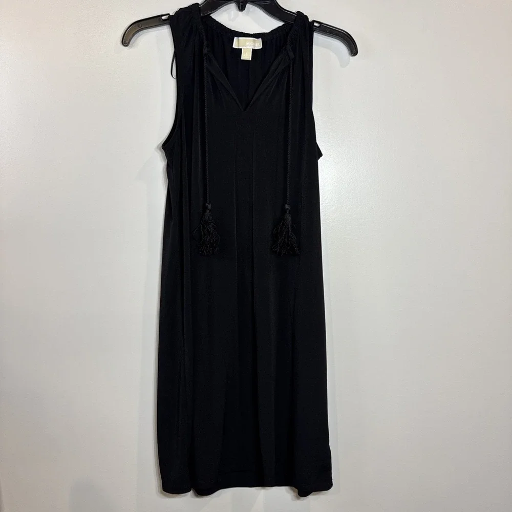 Michael Kors Tank‎ Dress Womens Small Black Tasseled Sleeveless Stretch Flowy